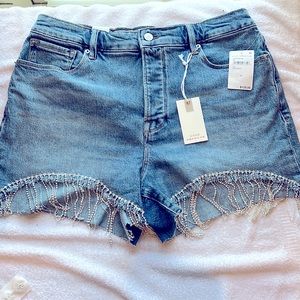 Good American Bombshell rhinestone jean shorts